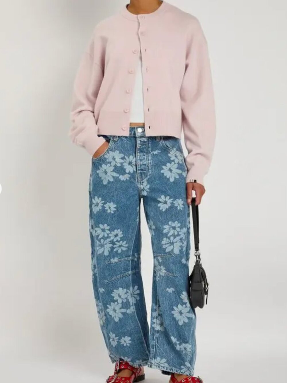 We The Free People Good Luck Printed Barrel Jeans Washed Floral Boho Festival 28